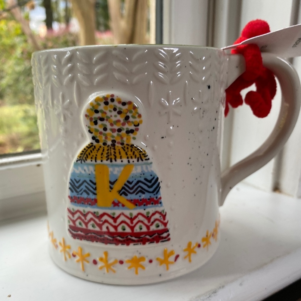 NIB Anthropologie Bundled Up Monogram Holiday Christmas Mug Letter K - Picture 3 of 3